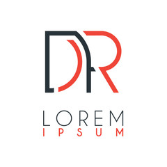 The logo between the letter D and letter R or DR with a certain distance and connected by orange and gray color