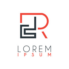 The logo between the letter E and letter R or ER with a certain distance and connected by orange and gray color