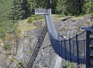 side view of the Elk Falls suspension bridge near Campbell River; Vancouver Island British Columbia Canada