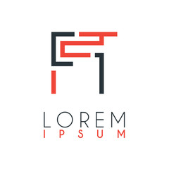 The logo between the letter F and letter T or FT with a certain distance and connected by orange and gray color