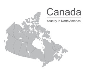 Canada map vector outline illustration with provinces or states borders on a white background.
