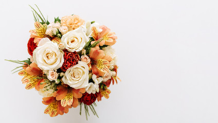 Top view of beautiful fresh bouquet. Negative space.