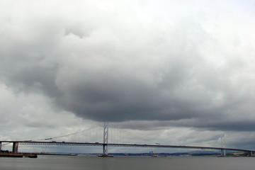 Landscape of bridges across the bays near the city of Edinburgh.