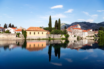 Fototapeta na wymiar Beautiful view at old town of city Trebinje and Trebisnjica river in Bosnia and Herzegovina