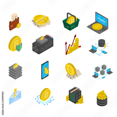 Vector Isometric Blockhain And Cryptocurrency Icons Set - 