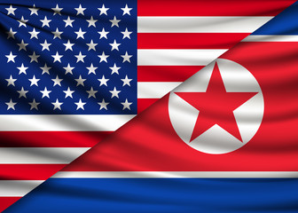 America flag and north korea flag, friendship relationship design background, vector illustration

