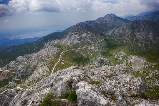 View from top of Tulove grede, parth of Velebit mountain in Croatia