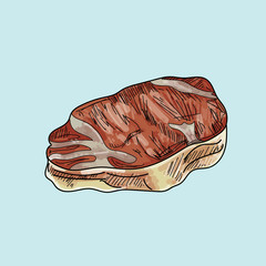 Meat watercolor paint vector icons on pastel background.