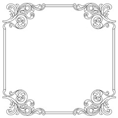 Vintage border frame engraving with retro ornament pattern in antique baroque style decorative design. Vector