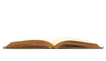 Stack of old antique big books isolated on white background