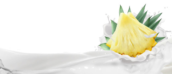 Milk yogurt with pineapple slices.
