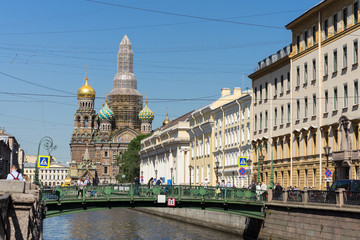 Fototapeta premium Church of the Savior on Blood on reconstruction - St. Petersburg, Russia