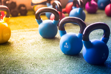 Naklejka na ściany i meble sky blue color. dumbbell weighs 12 kg A cute look for women.