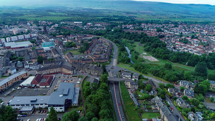 Low level aerial image of the town of Kirkintilloch in Scotland.