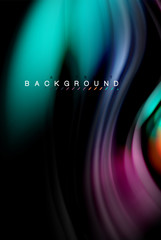 Fluid liquid colors design, colorful marble or plastic wavy texture background, glowing multicolored elements on black, for business or technology presentation or web brochure cover design, wallpaper