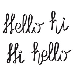 hello and hi hand drawing lettering words on white, stock vector illustration