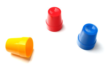 Gambling in thimbles. Isolate on white background