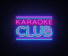 Karaoke Club neon sign vector. Karaoke design template neon sign, light banner, neon signboard, nightly bright advertising, light inscription. Vector illustration