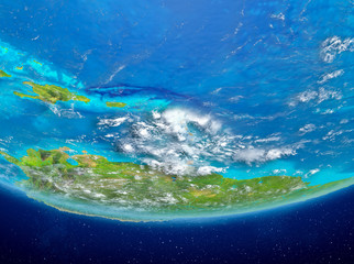 Caribbean on globe from space