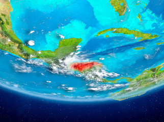 Honduras on globe from space