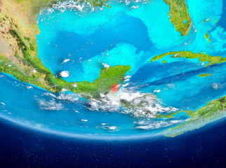 Belize on globe from space