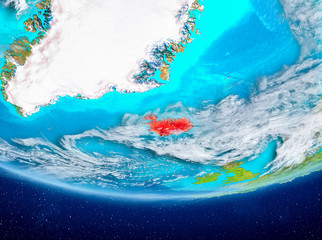 Iceland on globe from space