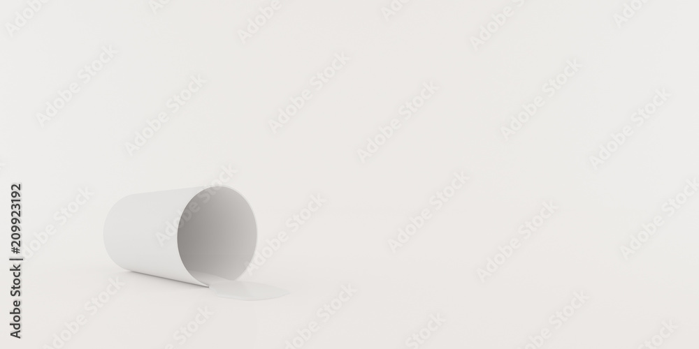 Poster mock-up of white cup with liquid on white background,3d rendering
