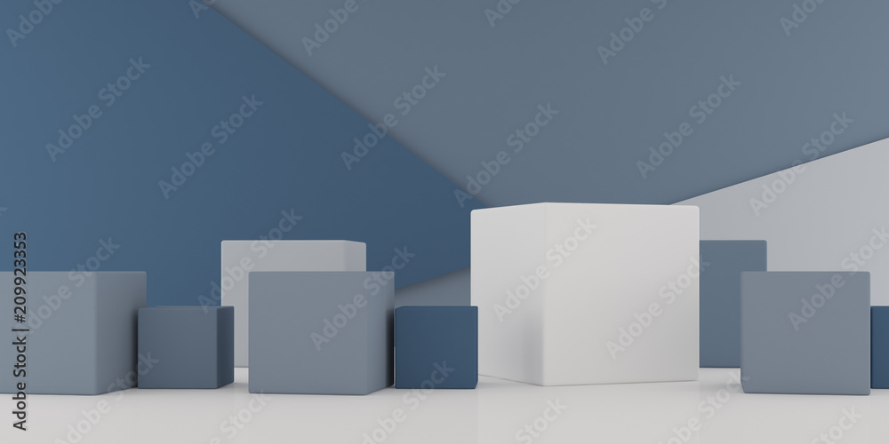 Poster Abstract pastel colored texture of minimal box on minimalism background. Closeup of geometric shape. 3D rendering