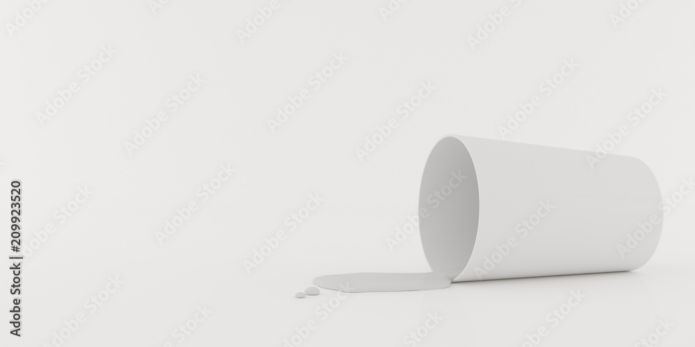 Poster mock-up of white cup with liquid on white background,3d rendering