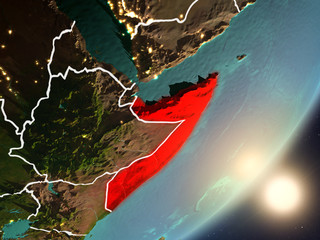 Sun rising above Somalia from space