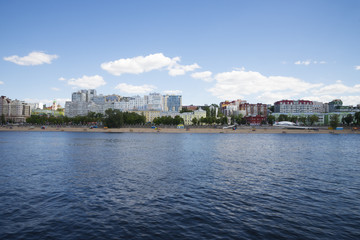 Fototapeta na wymiar Volga river embankment in Samara, Russia. Panoramic view of the city.
