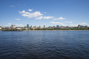 Fototapeta premium Volga river embankment in Samara, Russia. Panoramic view of the city.