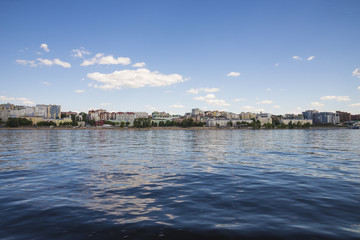 Fototapeta premium Volga river embankment in Samara, Russia. Panoramic view of the city.