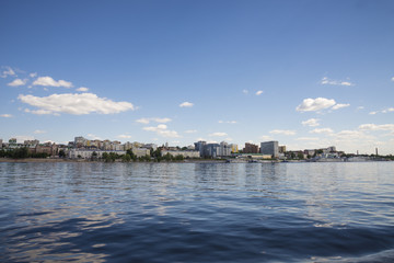 Fototapeta premium Volga river embankment in Samara, Russia. Panoramic view of the city.