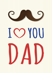 Happy Father's Day - poster with mustache and text. Vector.