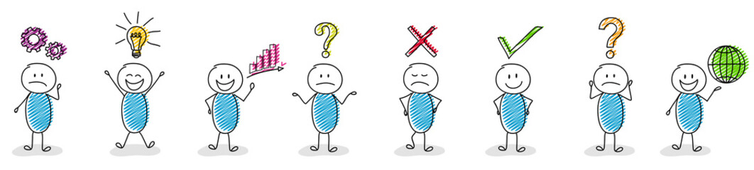Concept of business and finance icons with funny stickman - set. Vector.
