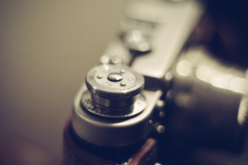 Fototapeta na wymiar Part of the vintage analog film camera close up.