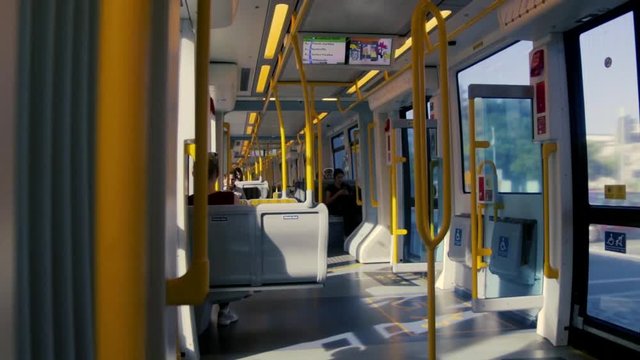 inside a tram view with people
