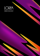 Vibrant gradient abstract shapes and copy space on black vertical background. Design template of flyer, banner, cover, poster in A4 size. Vector illustration.