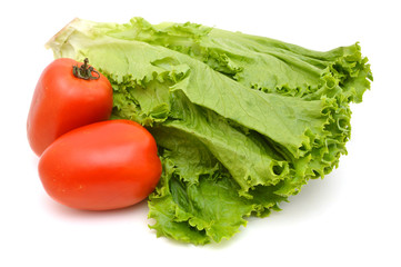 Tomato and lettuce salad isolated on white background