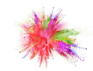 Colored powder explosion isolated on white background.