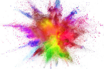 Colored powder explosion isolated on white background.