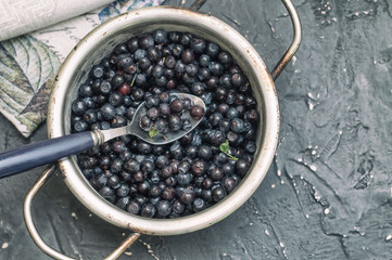 Blueberries in a metal bowl