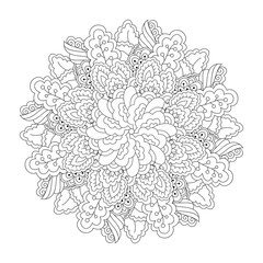 Fototapeta premium Round element for coloring book. Black and white floral pattern. Manda