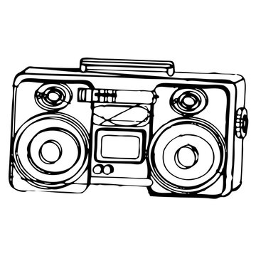 Sketch of a black and white ghetto blaster isolated on a white background