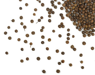 Black pepper isolated on white, top view