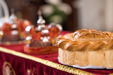 Christian wedding ceremony - a traditional bread and decoration for the ceremony