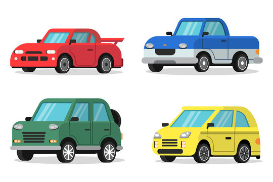 Flat illustrations of cars in orthogonal projection