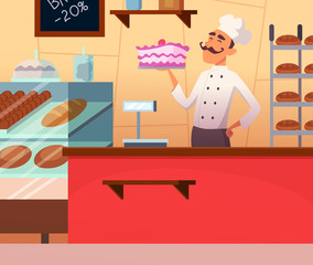 Background illustration of baker male at work