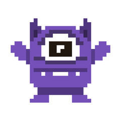 Pixel monster with big eye on white background